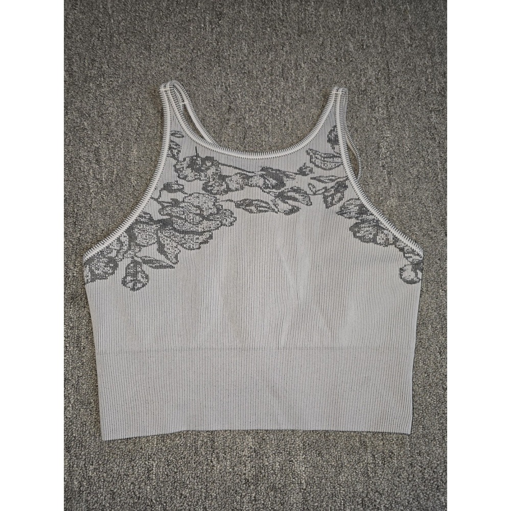Athleta Aurora Seamless Crop Tank Gray Floral Ribbed Sz M